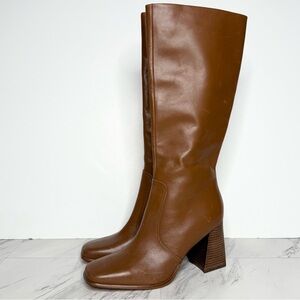 Marc Fisher Deeam Brown Leather Square Toe Heeled Tall Boot 10M